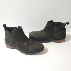 Sorel Emelie Chelsea Boots Waterproof Leather Black NL2671-010 Womens Size 9